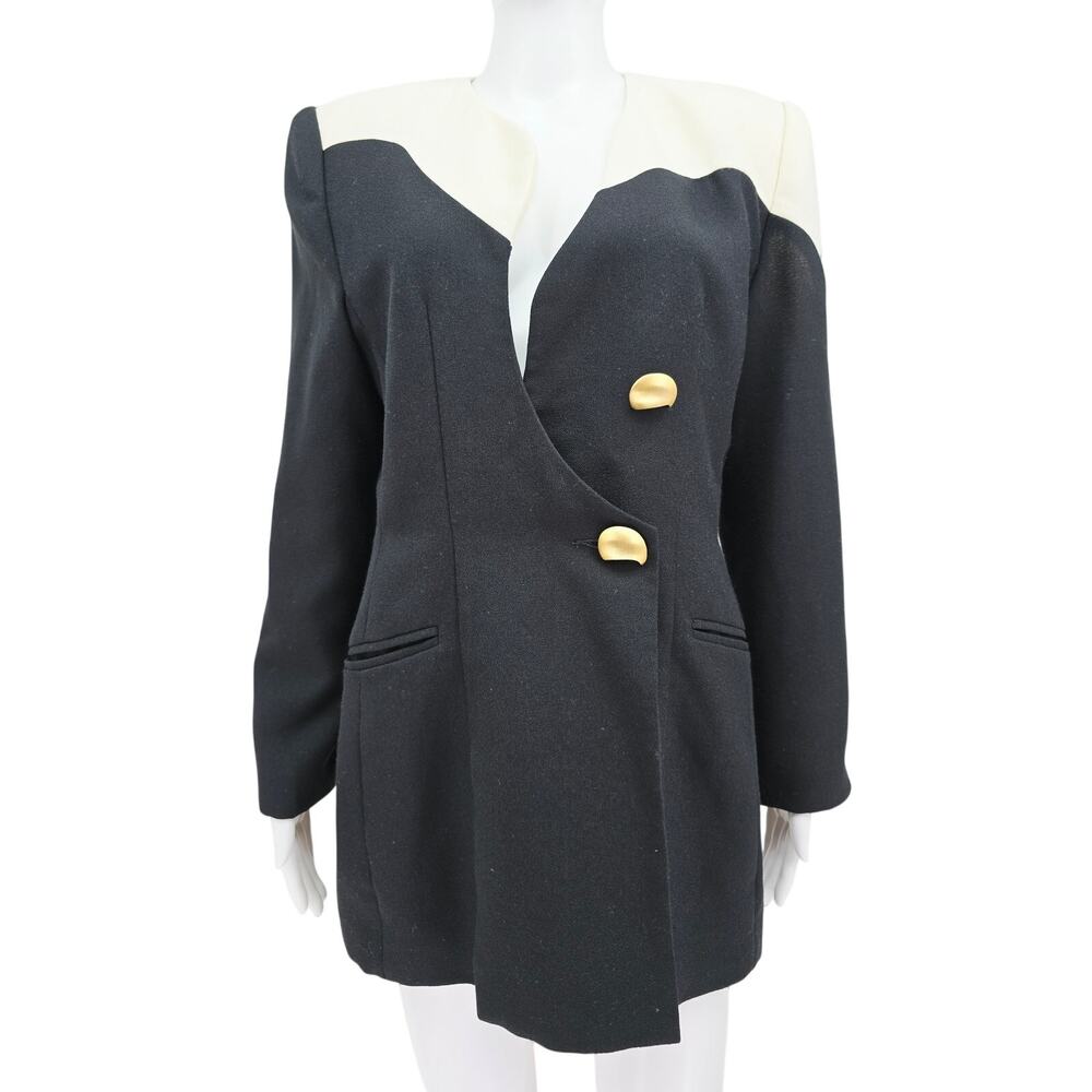 Vintage 80's Women's Colorblock Blazer Black White 6